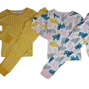 Carter's Yellow Flower Bear 4-Piece Pant Pajamas Set Fall Girls Size 5 6 7 NWT